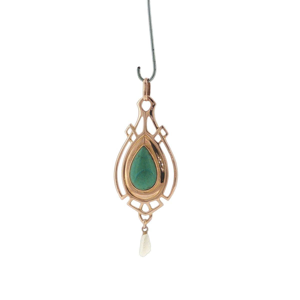 Pre-Loved Edwardian 9ct Rose Gold Turquoise & Wing Pearl Art Nouveau Pendant