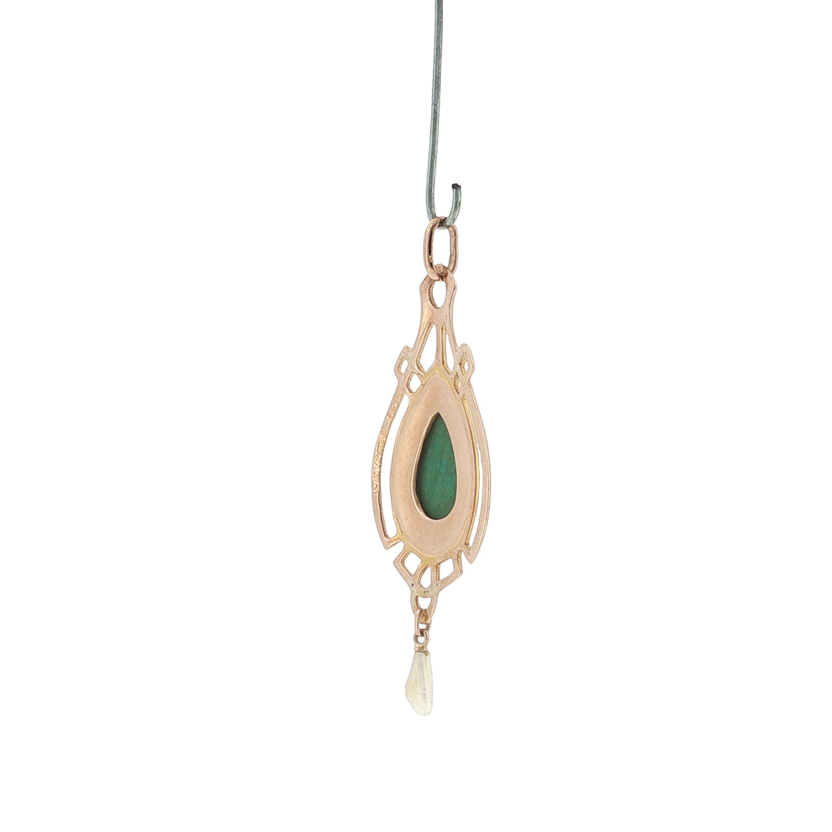 Pre-Loved Edwardian 9ct Rose Gold Turquoise & Wing Pearl Art Nouveau Pendant
