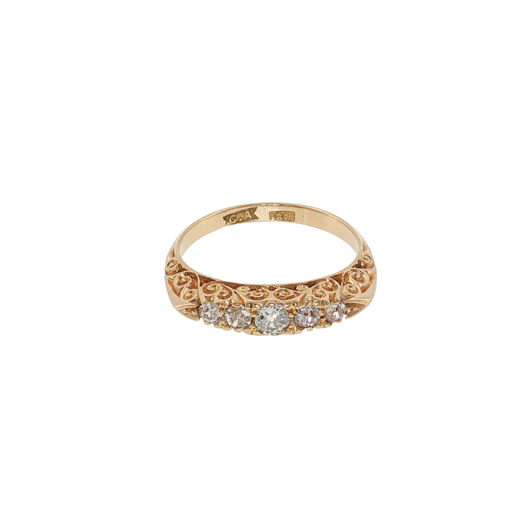 Pre-Loved Antique 18ct Gold & Diamond Five-Stone Boat Ring -. 33ct