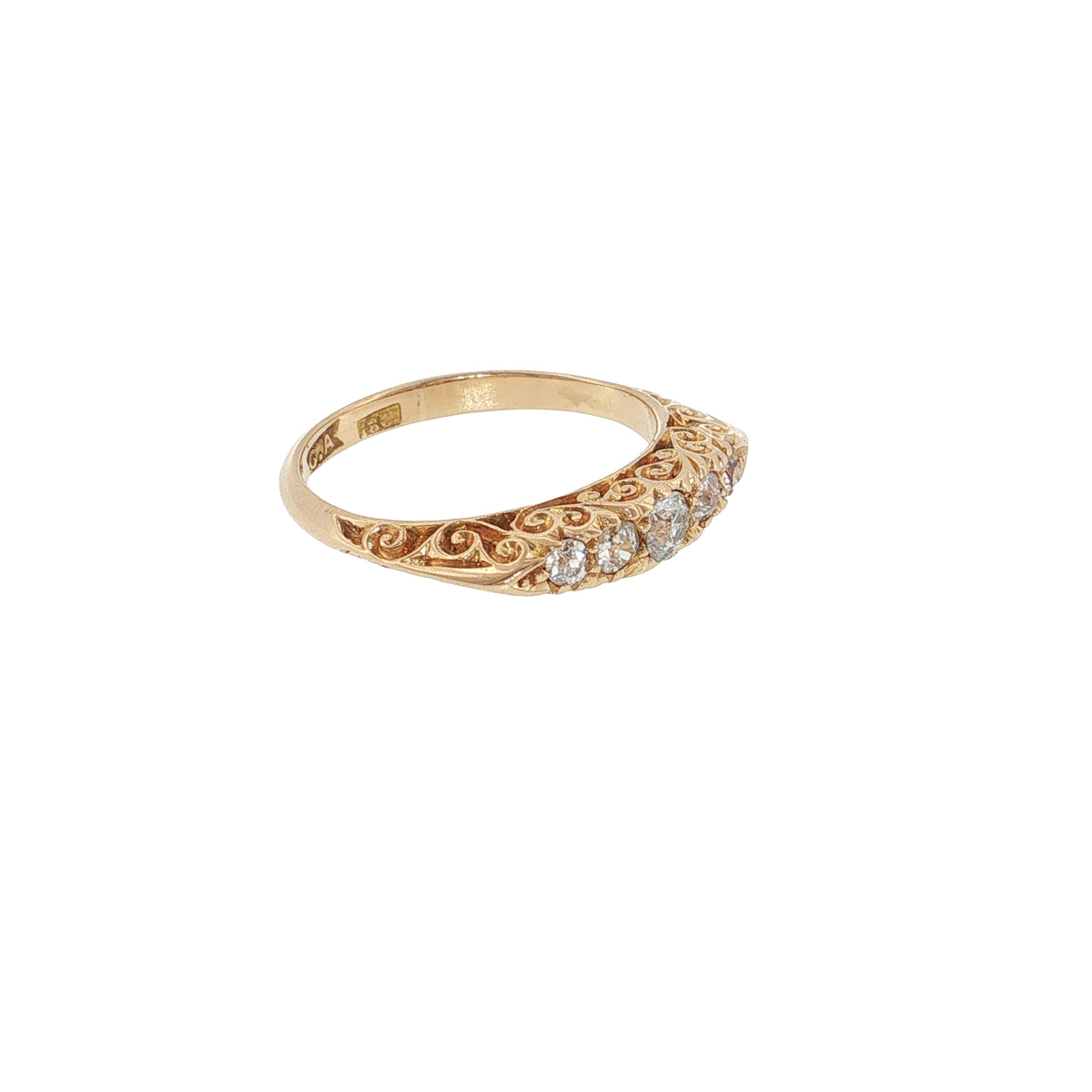 Pre-Loved Antique 18ct Gold & Diamond Five-Stone Boat Ring -. 33ct