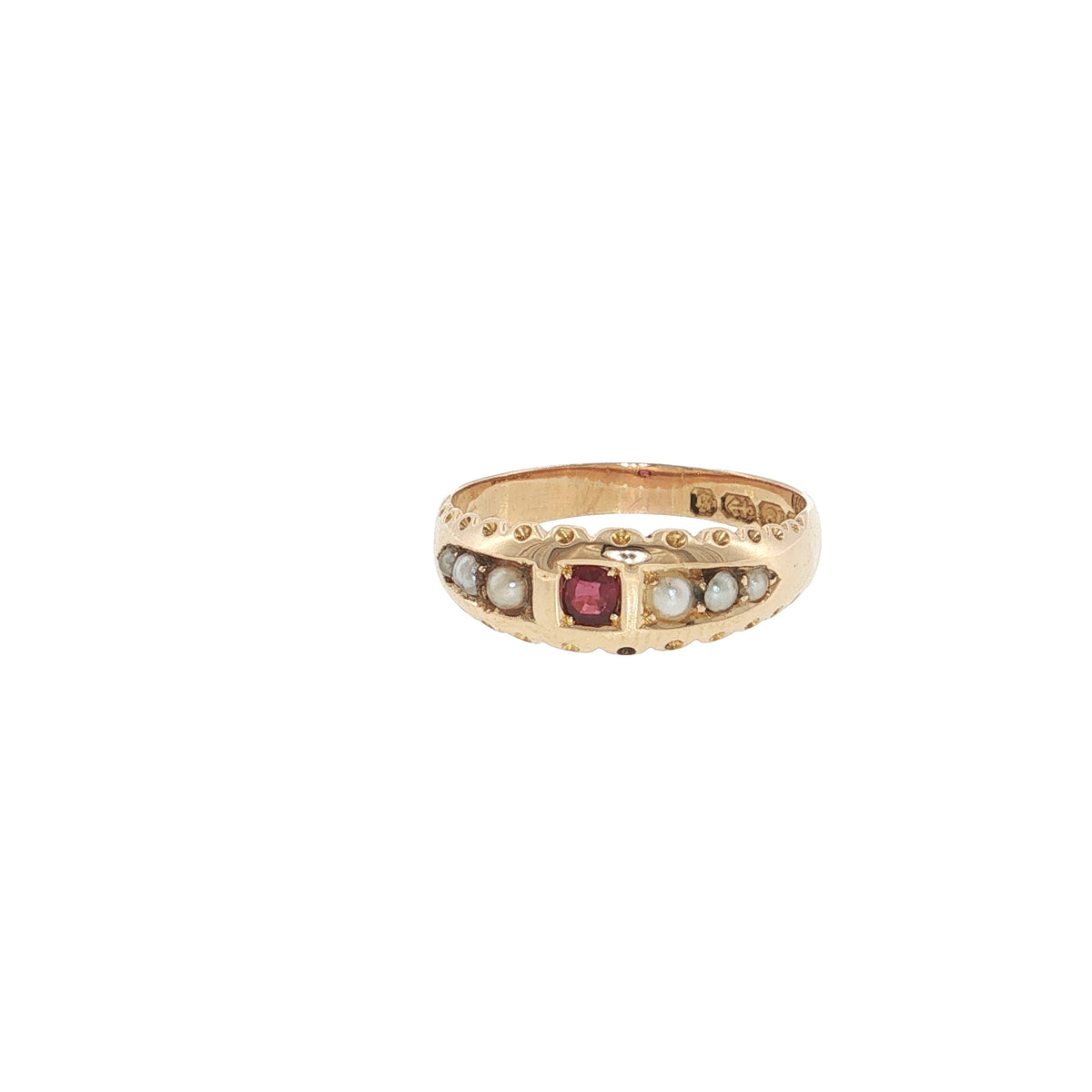 Antique Victorian 18ct Gold Ruby & Seed Pearl Ring