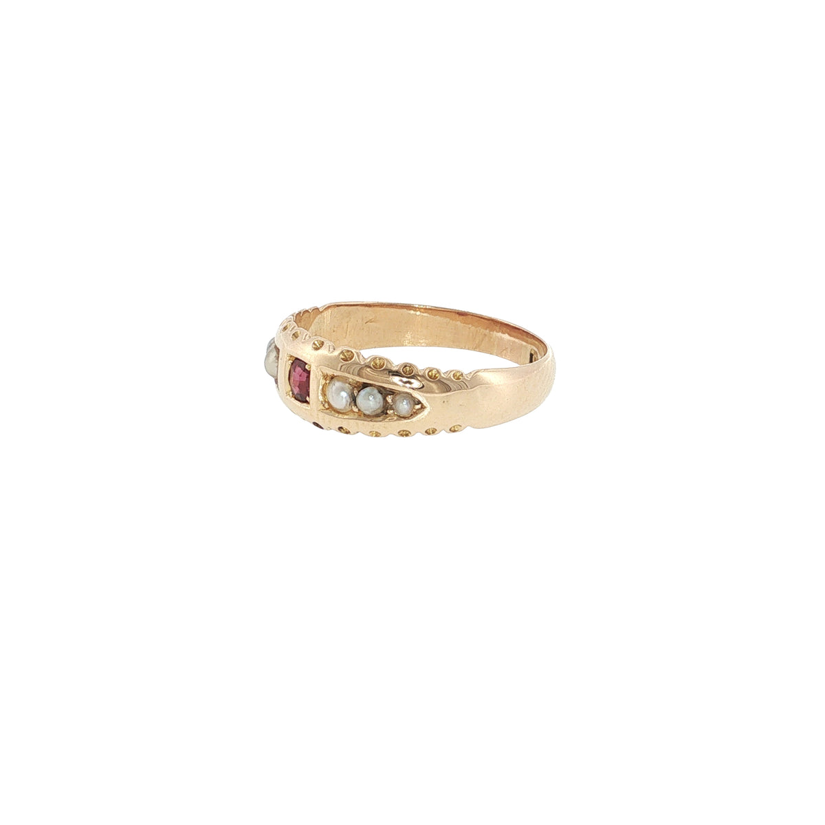 Antique Victorian 18ct Gold Ruby & Seed Pearl Ring
