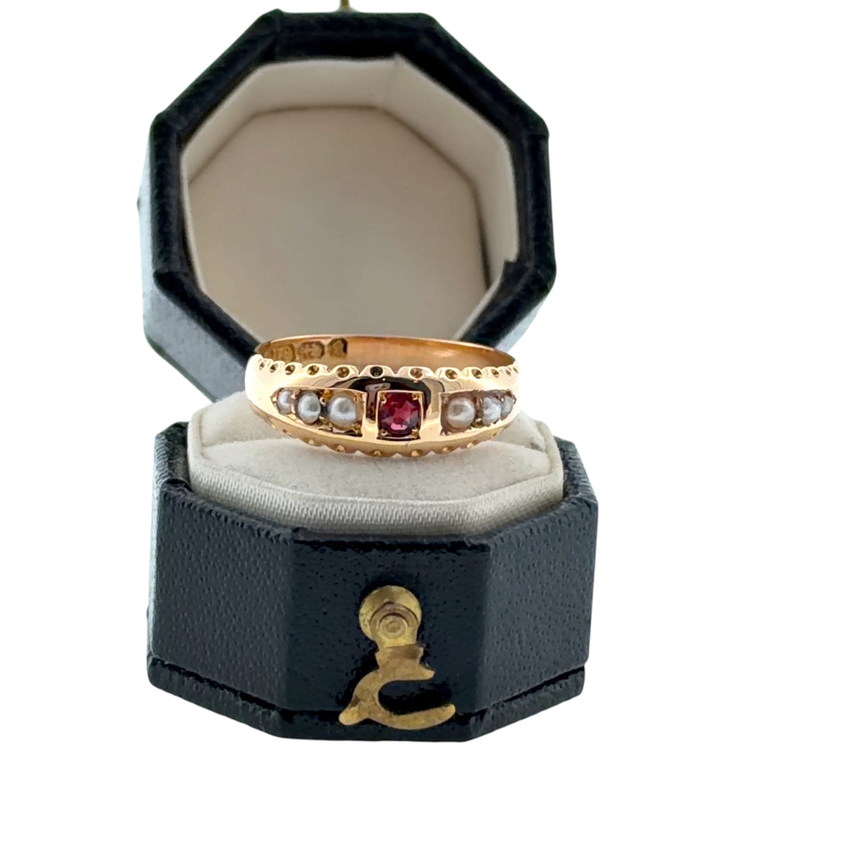 Antique Victorian 18ct Gold Ruby & Seed Pearl Ring