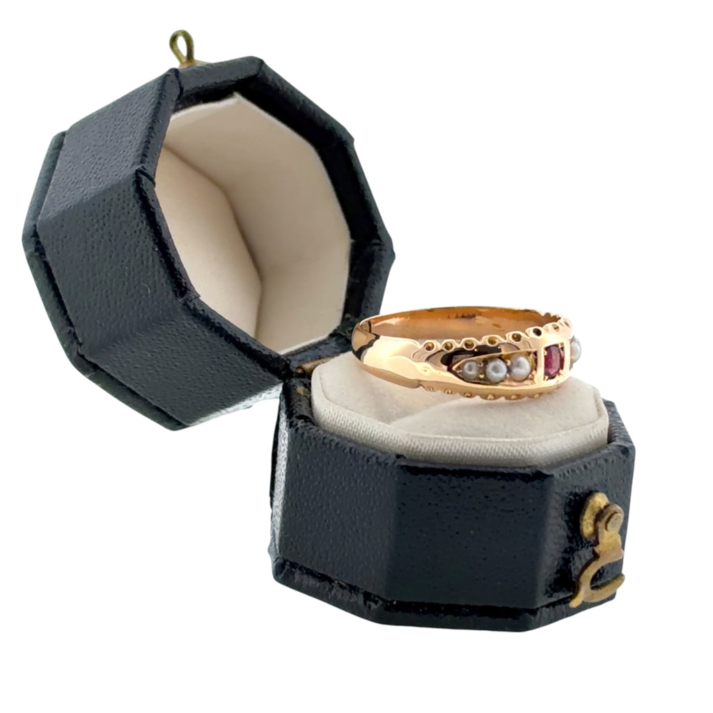 Antique Victorian 18ct Gold Ruby & Seed Pearl Ring