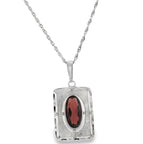 Sterling Silver Red Stone Art Deco Style Pendant Necklace – 18 Inches