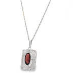 Sterling Silver Red Stone Art Deco Style Pendant Necklace – 18 Inches