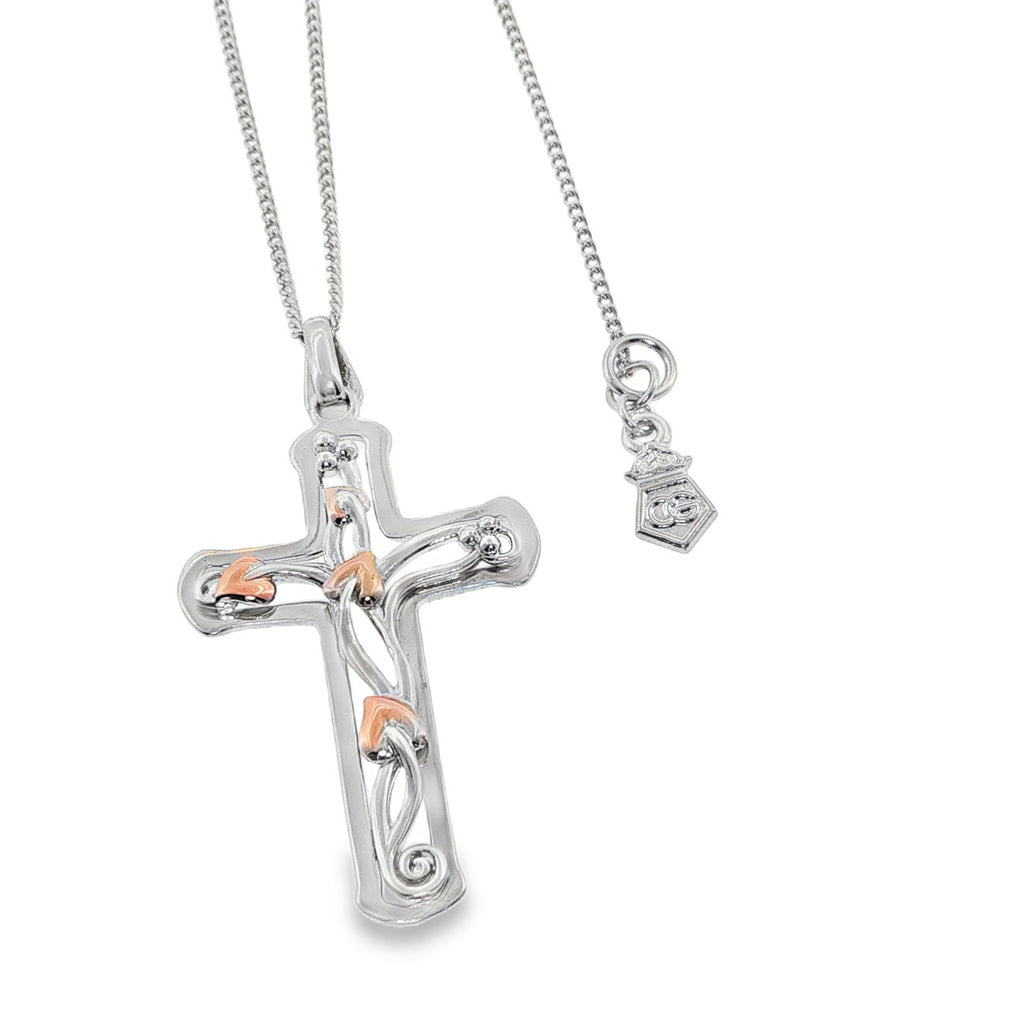 Clogau Sterling Silver and 9ct Rose Gold Tree of Life Cross Pendant
