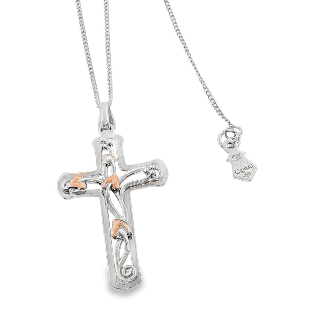 Clogau Sterling Silver and 9ct Rose Gold Tree of Life Cross Pendant